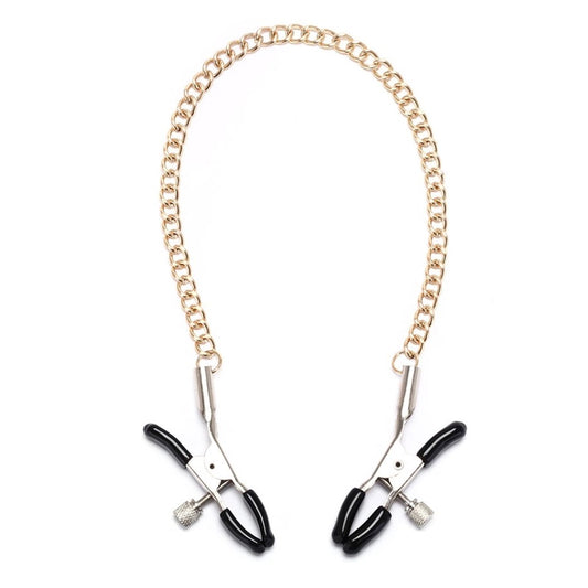Adjustable Nipple Clamps with Gold Connecting Chain and Black Tips