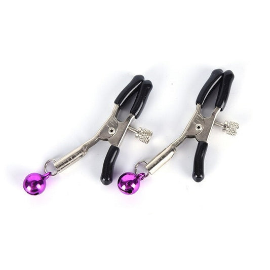 Silver Adjustable Nipple Clamps with Little Pink Bells