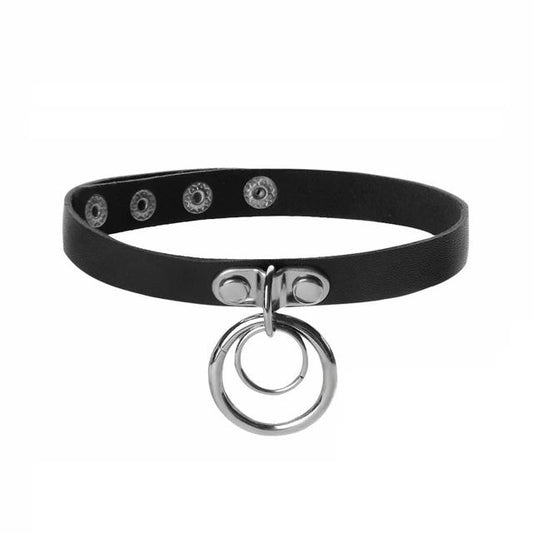 Black Double 2 Ring Choker Sub Necklace Slave Collar Submissive