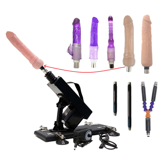 Sex Fucking Machine Pussy Anal Pounder with Dildo Attachments - Black