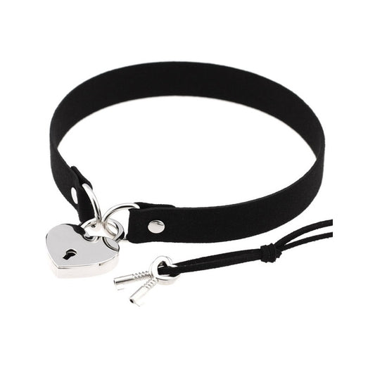 Black Heart Lock Choker with Keys Sub Necklace Slave Collar Submissive