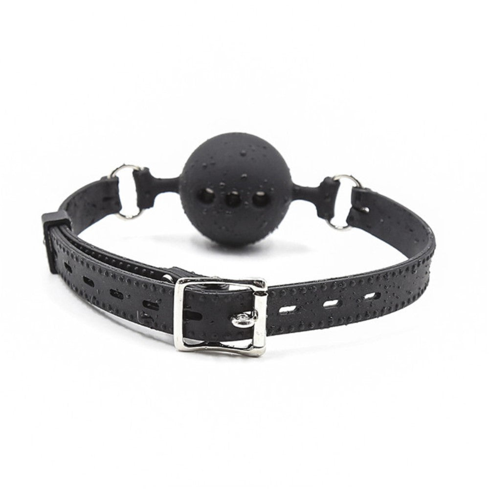 Deluxe Black Silicone Mouth Breathable Ball Gag with Silicone Strap