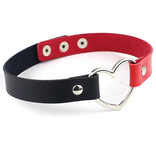 Black & Red Heart Shaped Neck Choker Submissive Day Collar