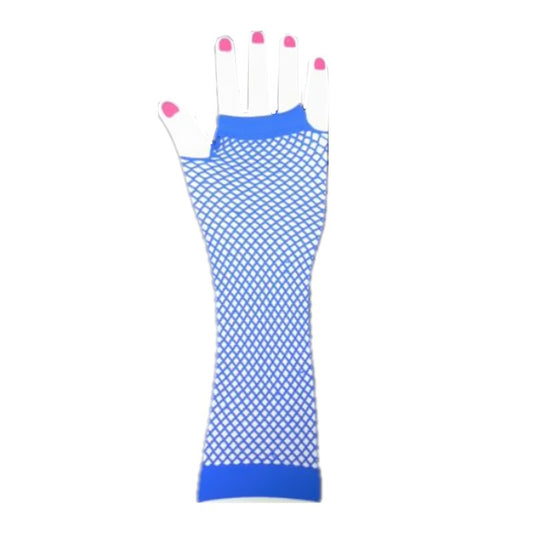 Sexy Halloween Raver Long Blue Fishnet Gloves