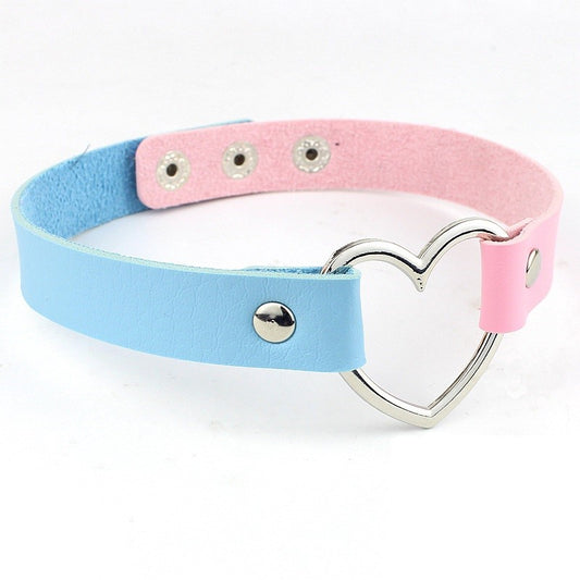 Baby Blue & Pink Heart Shaped Neck Choker Submissive Day Collar