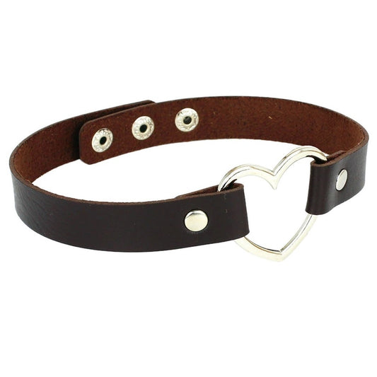 Brown / Tan Heart Shaped Neck Choker Submissive Day Collar