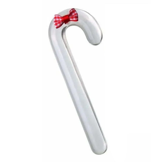 Clear Candy Cane Christmas Glass Dildo with Bow