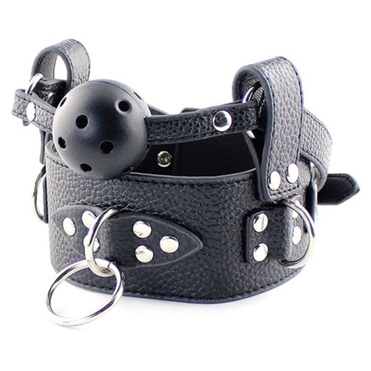 Fetish Slave Collar with attached Breathable Mouth Ball Gag
