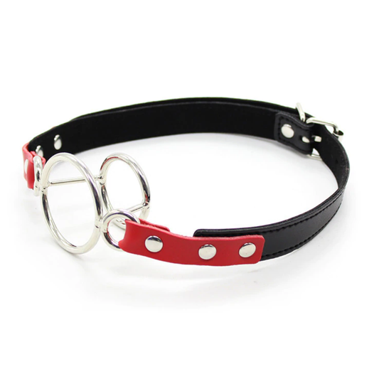 Deep Throat O Ring Tunnel Mouth Gag in Black and Red