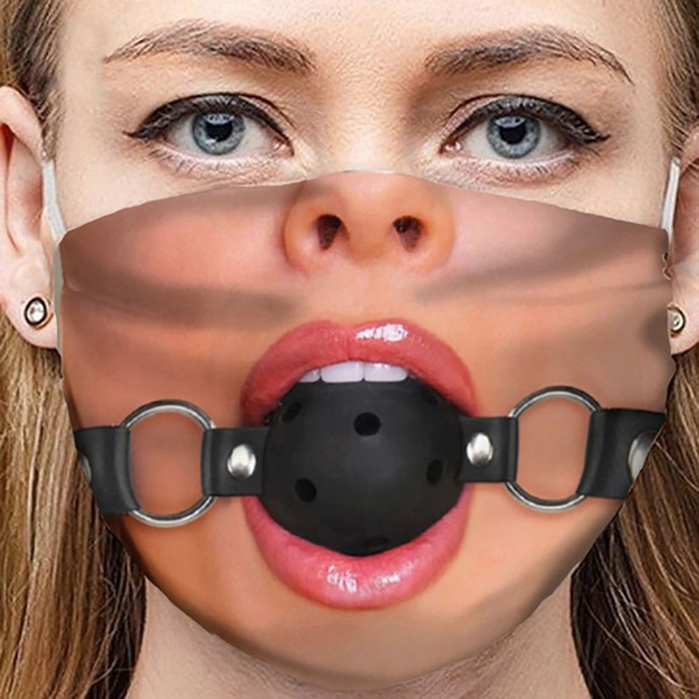 Face Mask Woman Wearing Ball Gag BDSM Novelty Joke Fun