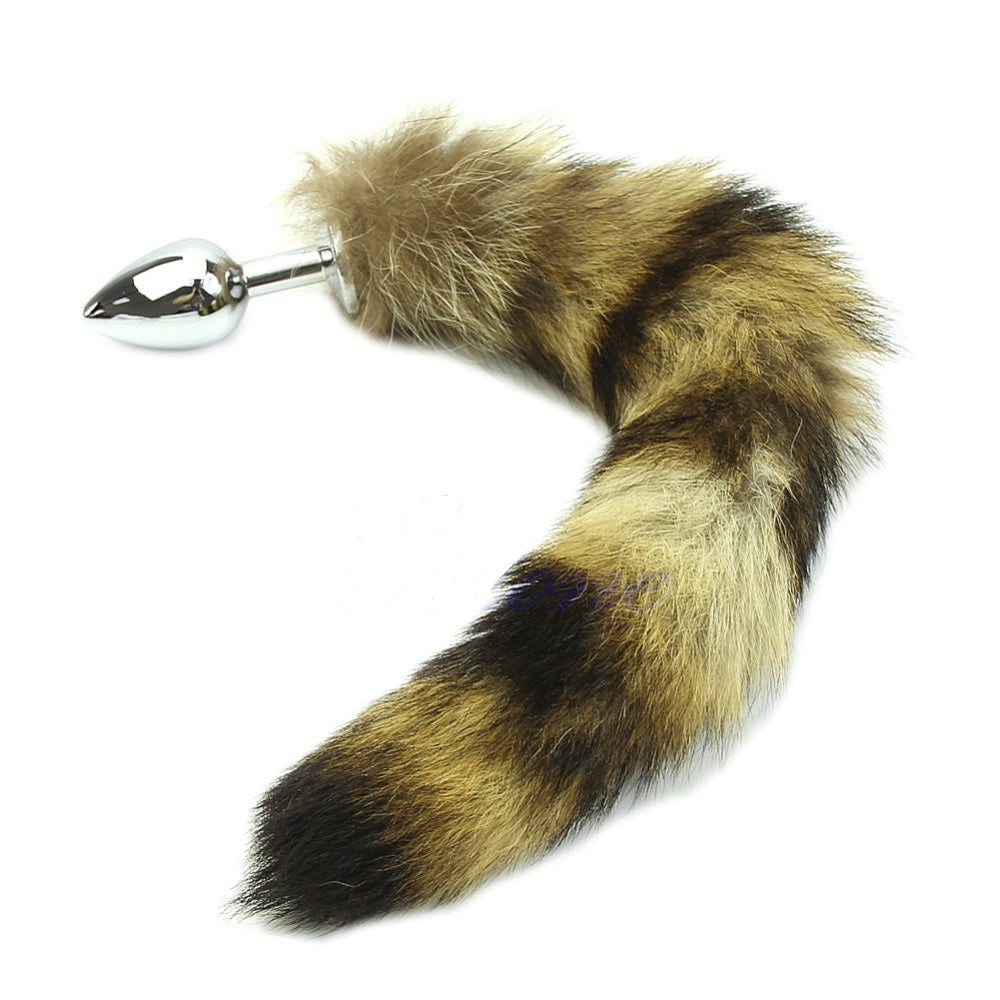 Light Brown Stripy Faux Fur Fox / Puppy / Pony Tail Princess Butt Plug
