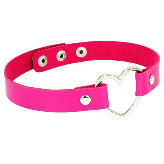Hot Pink Heart Shaped Neck Choker Submissive Day Collar