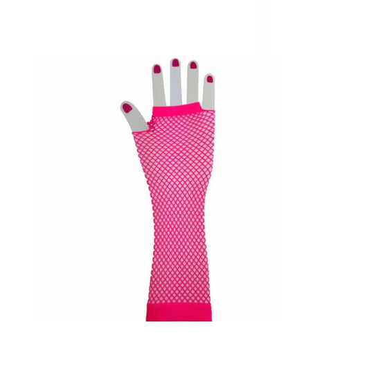 Sexy Halloween Raver Long Pink Fishnet Gloves