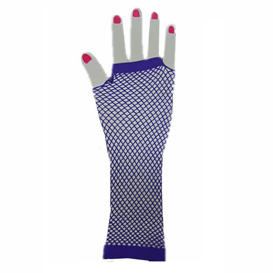 Sexy Halloween Raver Long Navy Dark Blue Fishnet Gloves