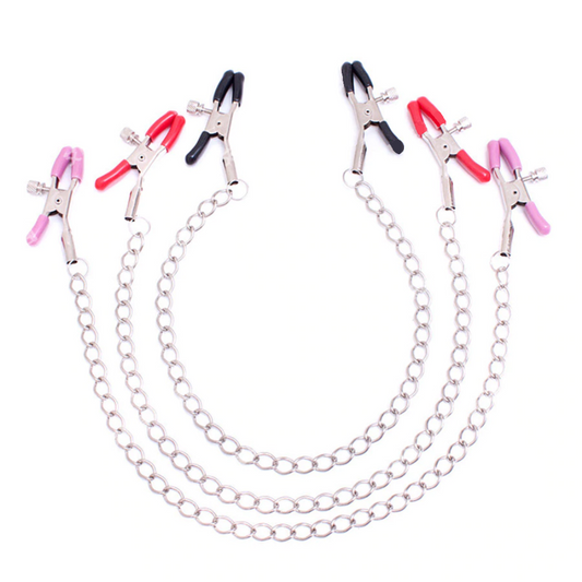 Adjustable Nipple Clamps with Connecting Chain Black, Pink or Red Tips