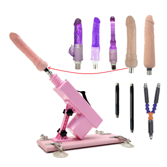 Sex Fucking Machine Pussy Anal Pounder with Dildo Attachments - Pink