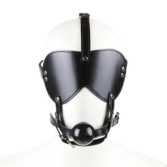 Premium Head Harness with Rubber Ball Gag and Blinder