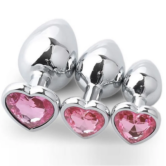Light Pink Stainless Steel Heart Jewelled Princess Butt Plug