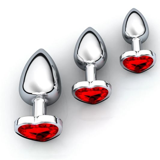 Red Stainless Steel Heart Jewelled Princess Butt Plug