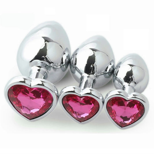 Rose Pink Stainless Steel Heart Jewelled Princess Butt Plug