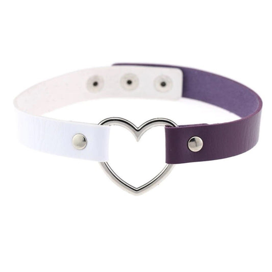 Purple & White Heart Shaped Neck Choker Submissive Day Collar