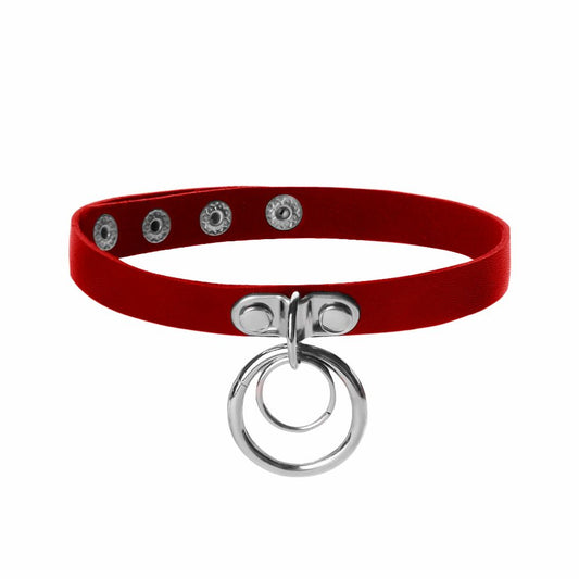 Red Double 2 Ring Choker Sub Necklace Slave Collar Submissive