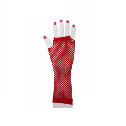 Sexy Halloween Raver Long Red Fishnet Gloves