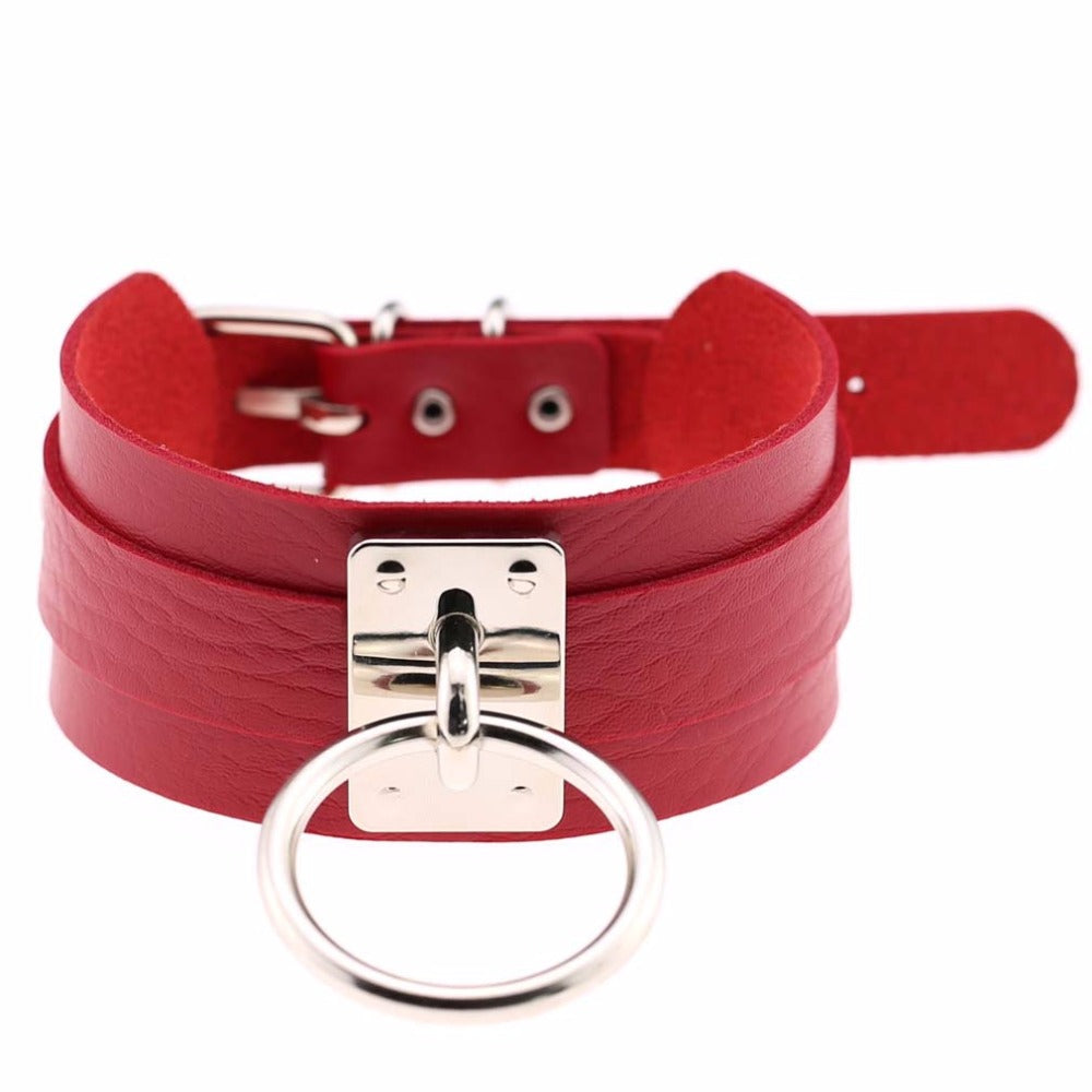 Red Fetish Slave Collar Sub Princess Gold or Silver Large Hoop