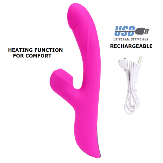 Silicone Sucking Oral Sex Simulator Heated Rabbit Vibrator USB Rechargeable