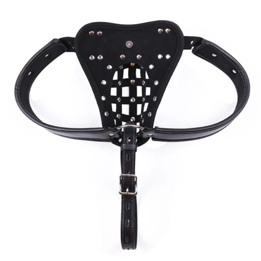 Leather Male Chastity Device Pants Style Pouch with Waist Belt