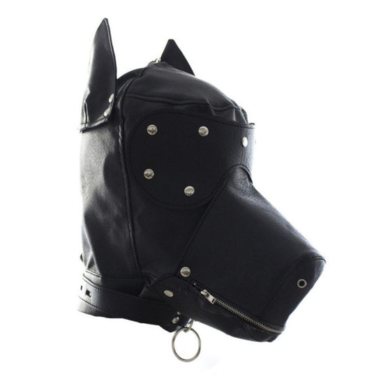 Dog Hood Gimp Mask With Zipper Mouth Gag Blindfold for Puppy Play