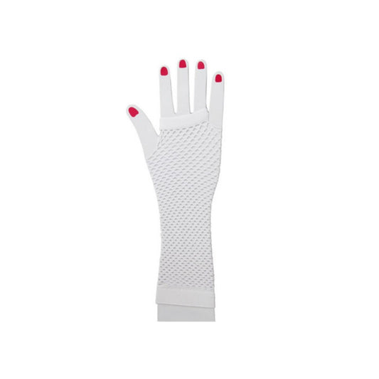 Sexy Halloween Raver Long White Fishnet Gloves