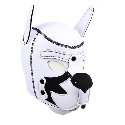 Neoprene White Wolf Hood Gimp Mask Puppy Fox Play