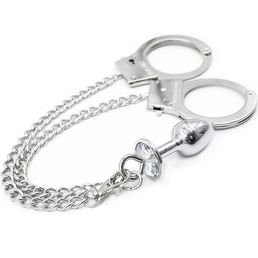 Handcuffs and Connecting Chain Restraint to Princess Anal Butt Plug