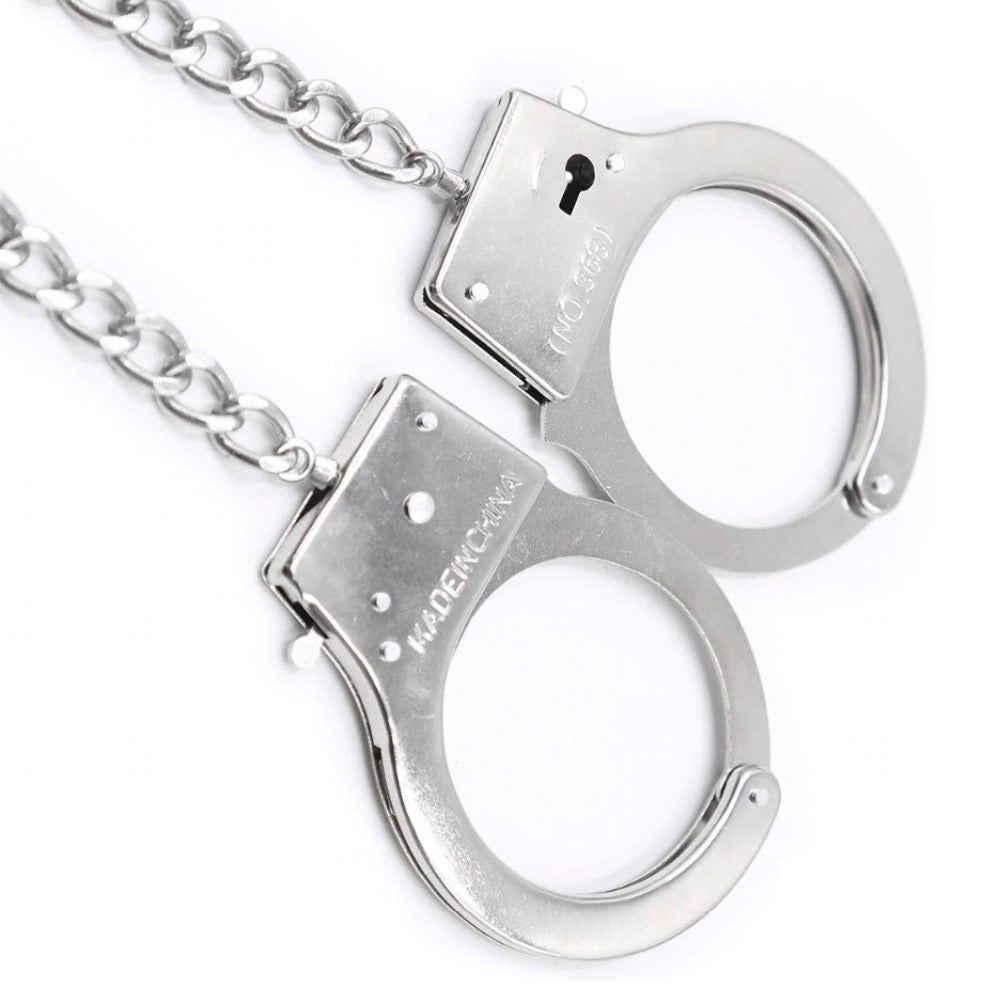 Handcuffs and Connecting Chain Restraint to Princess Anal Butt Plug