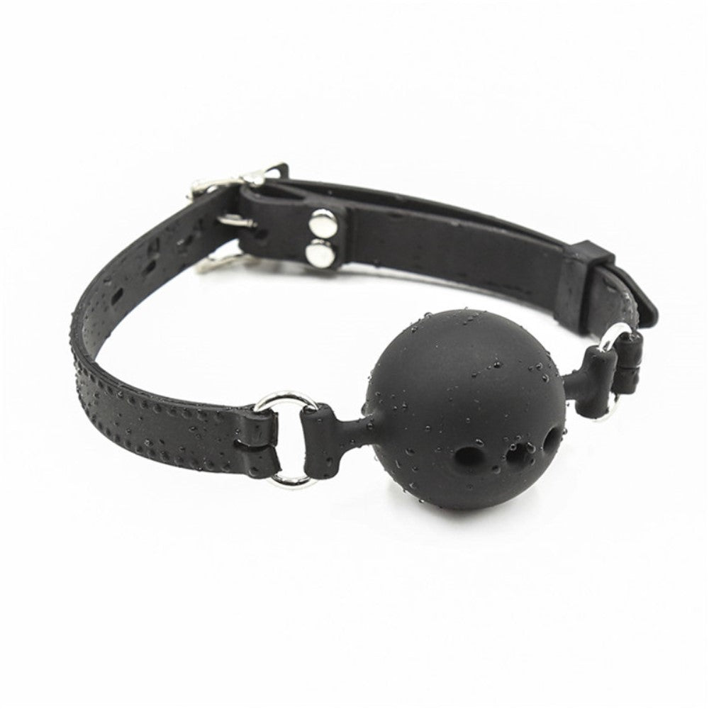 Deluxe Black Silicone Mouth Breathable Ball Gag with Silicone Strap