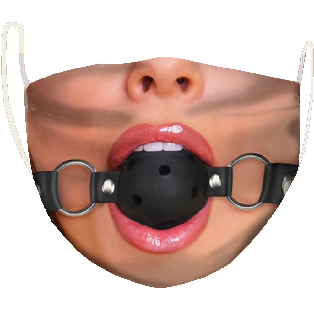Face Mask Woman Wearing Ball Gag BDSM Novelty Joke Fun