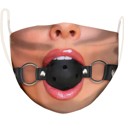 Face Mask Woman Wearing Ball Gag BDSM Novelty Joke Fun