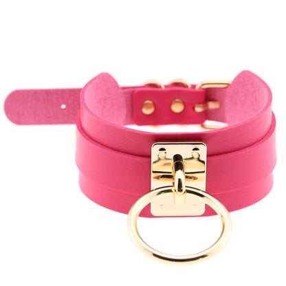 Hot Pink Fetish Slave Collar Sub Princess Gold or Silver Large Hoop