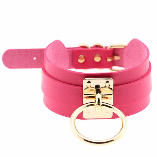 Hot Pink Fetish Slave Collar Sub Princess Gold or Silver Large Hoop