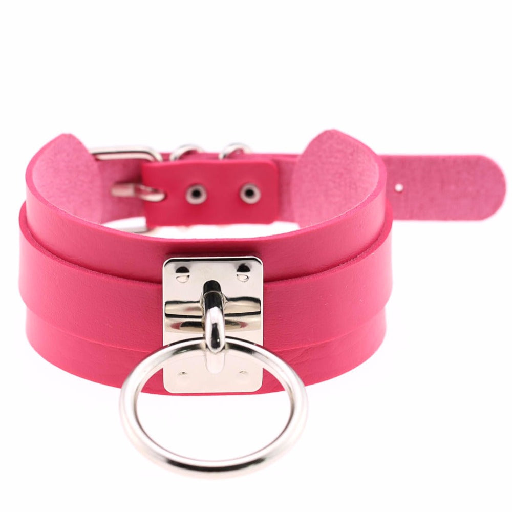 Hot Pink Fetish Slave Collar Sub Princess Gold or Silver Large Hoop