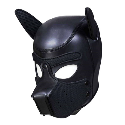 Neoprene Pup Hood Dog Mask Set Mitts and Tail Puppy Play Kit - Black