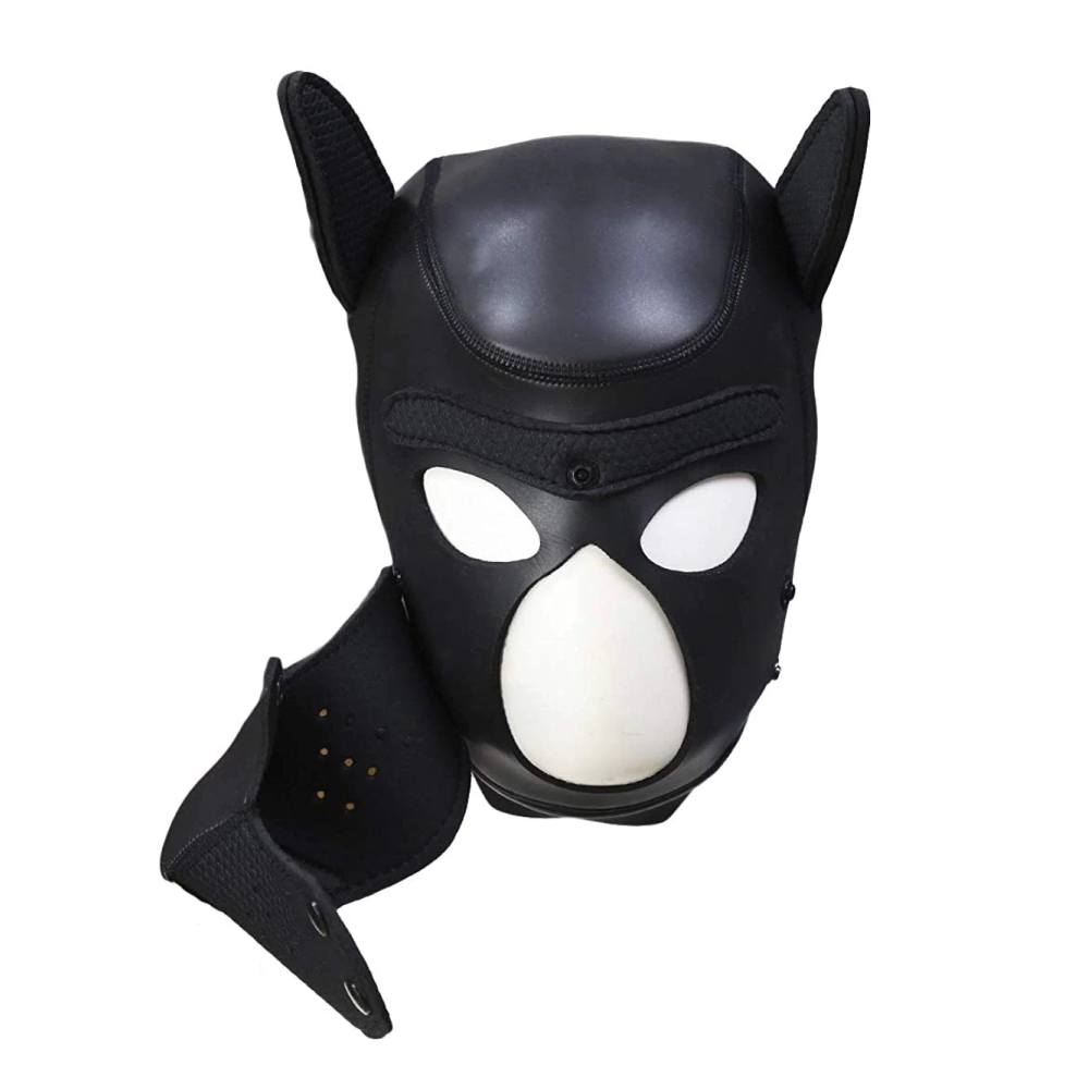 Neoprene Pup Hood Dog Mask Set Mitts and Tail Puppy Play Kit - Black