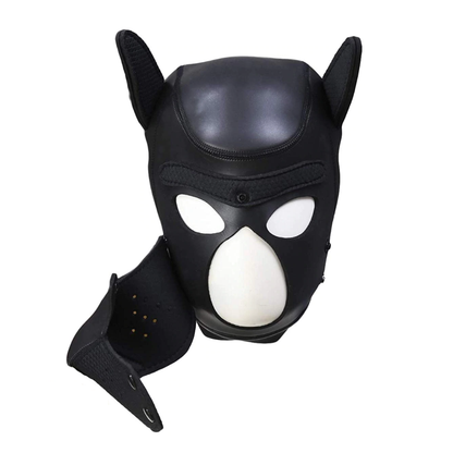 Neoprene Pup Hood Dog Mask Set Mitts and Tail Puppy Play Kit - Black