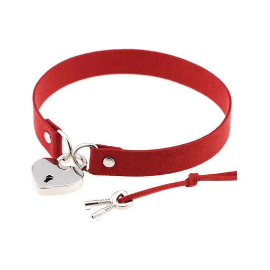 Red Heart Lock Choker with Keys Sub Necklace Slave Collar Submissive