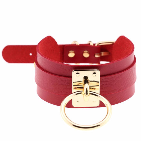 Red Fetish Slave Collar Sub Princess Gold or Silver Large Hoop