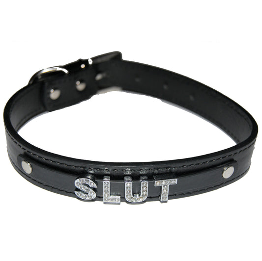 SLUT Fetish Collar Sub Slave Princess Black, Red, Pink, Blue & White