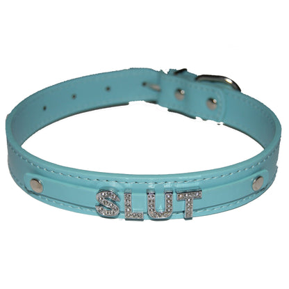 SLUT Fetish Collar Sub Slave Princess Black, Red, Pink, Blue & White