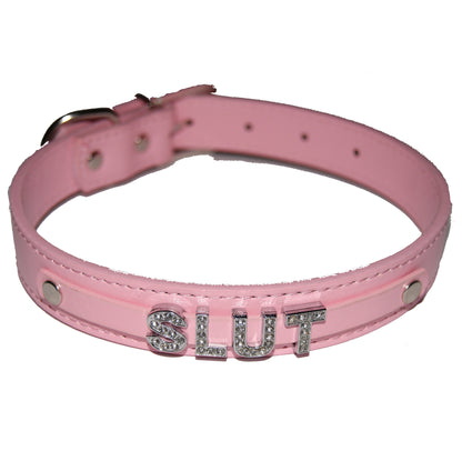 SLUT Fetish Collar Sub Slave Princess Black, Red, Pink, Blue & White