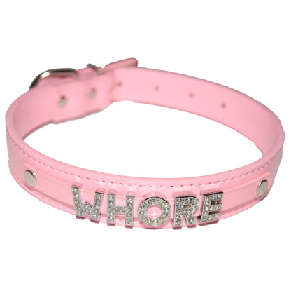 WHORE Fetish Collar Hotwife Slut Sub Slave Black, Red, Pink, Blue & White